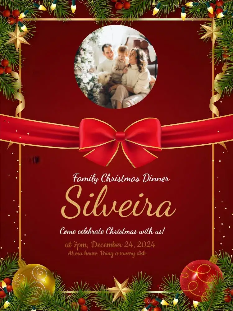 Invitation Christmas With Photo Celebration – Commemorative Dates theme red, golden, minimalist, festive, modern