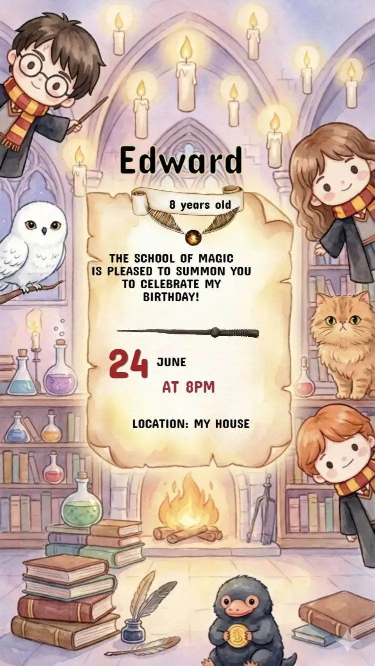 Harry Potter Kids Birthday Invitation