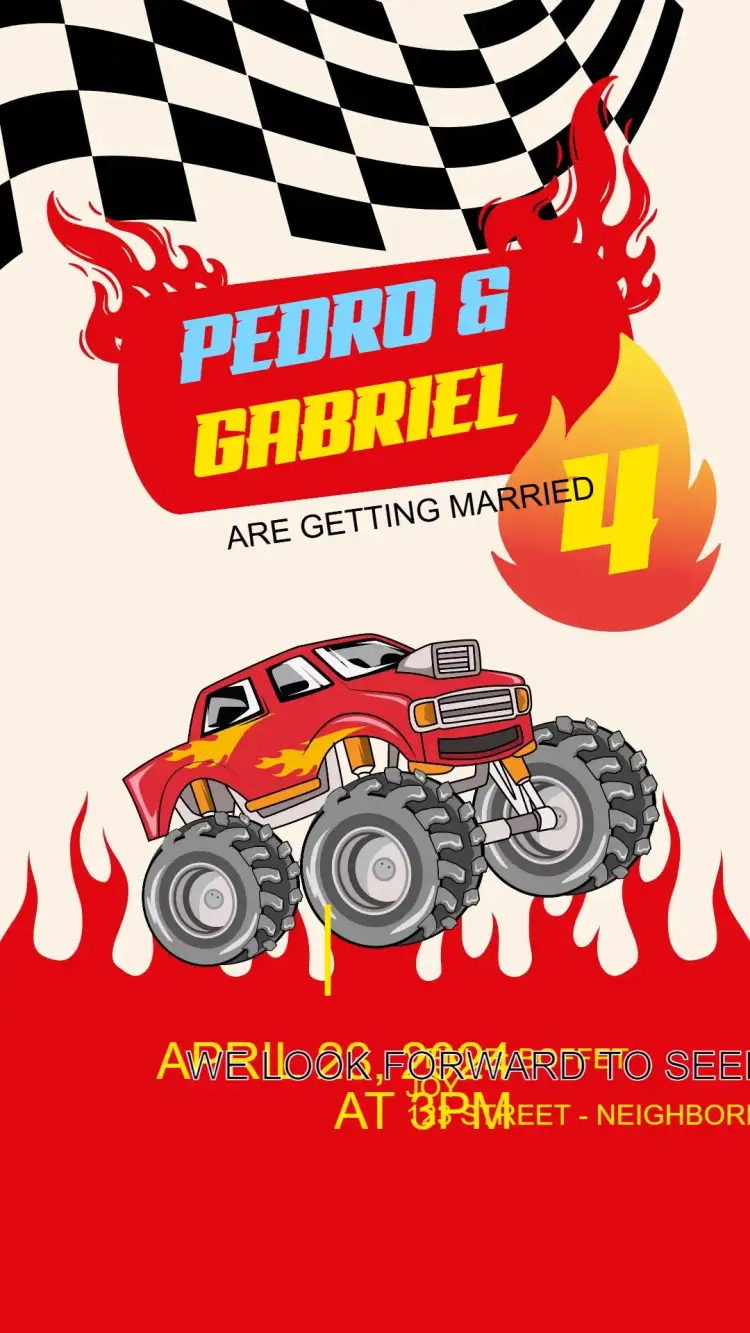 Invitation Hotwheels Birthday Invitation – Kids' Birthday Party theme vibrant colors, modern style, racing graphic elements, dynamic design, car-inspired, children's theme