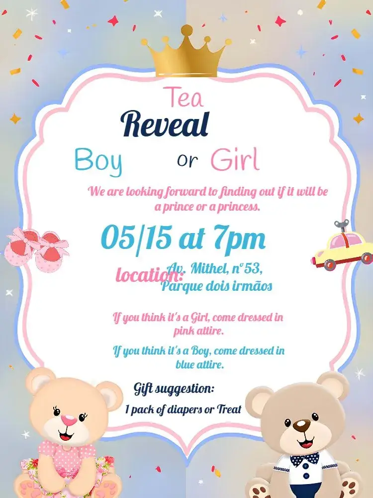 Teddy Bear Royalty Pink Reveal Tea invitation