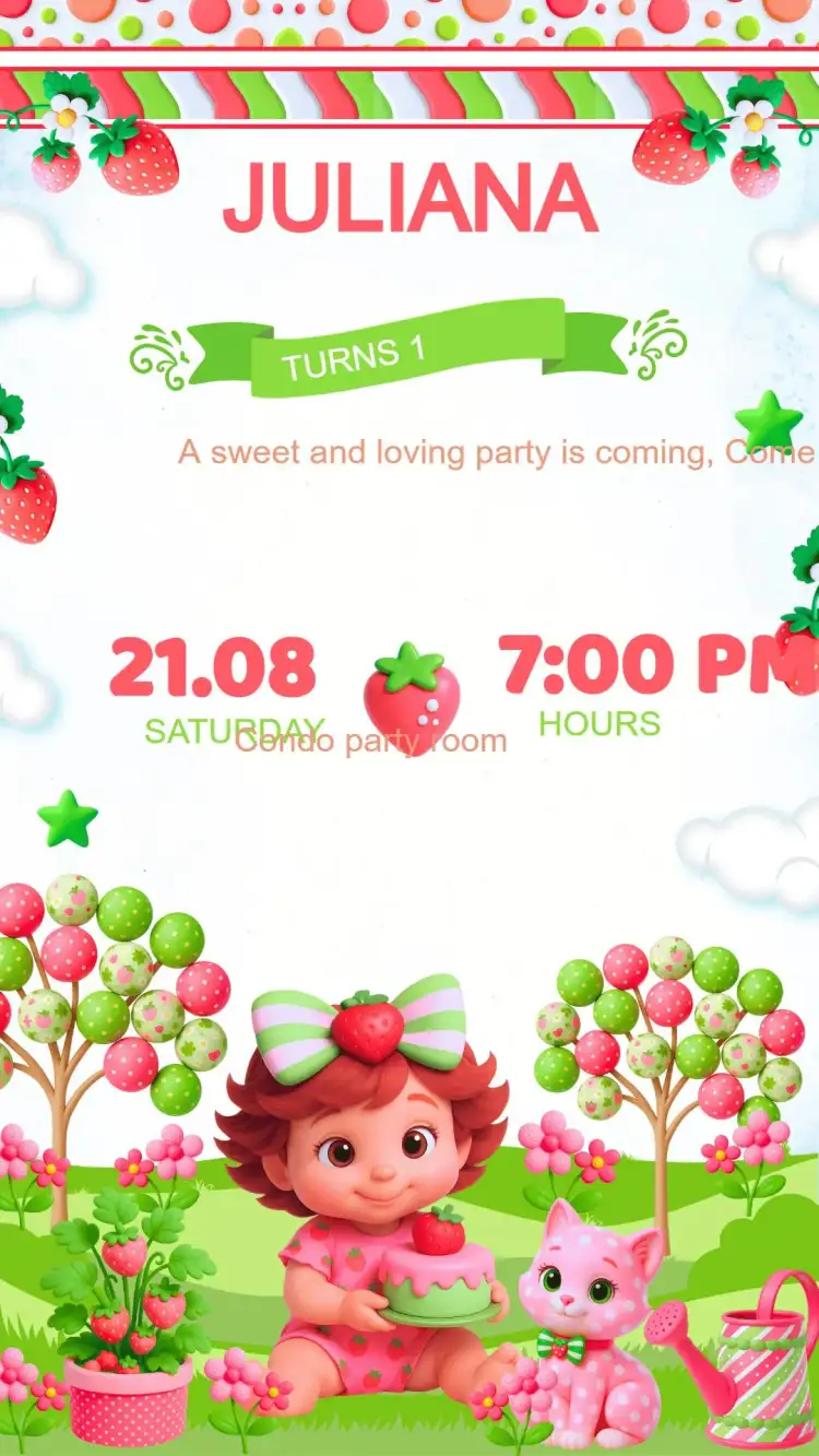 Strawberry Baby Birthday Invitation