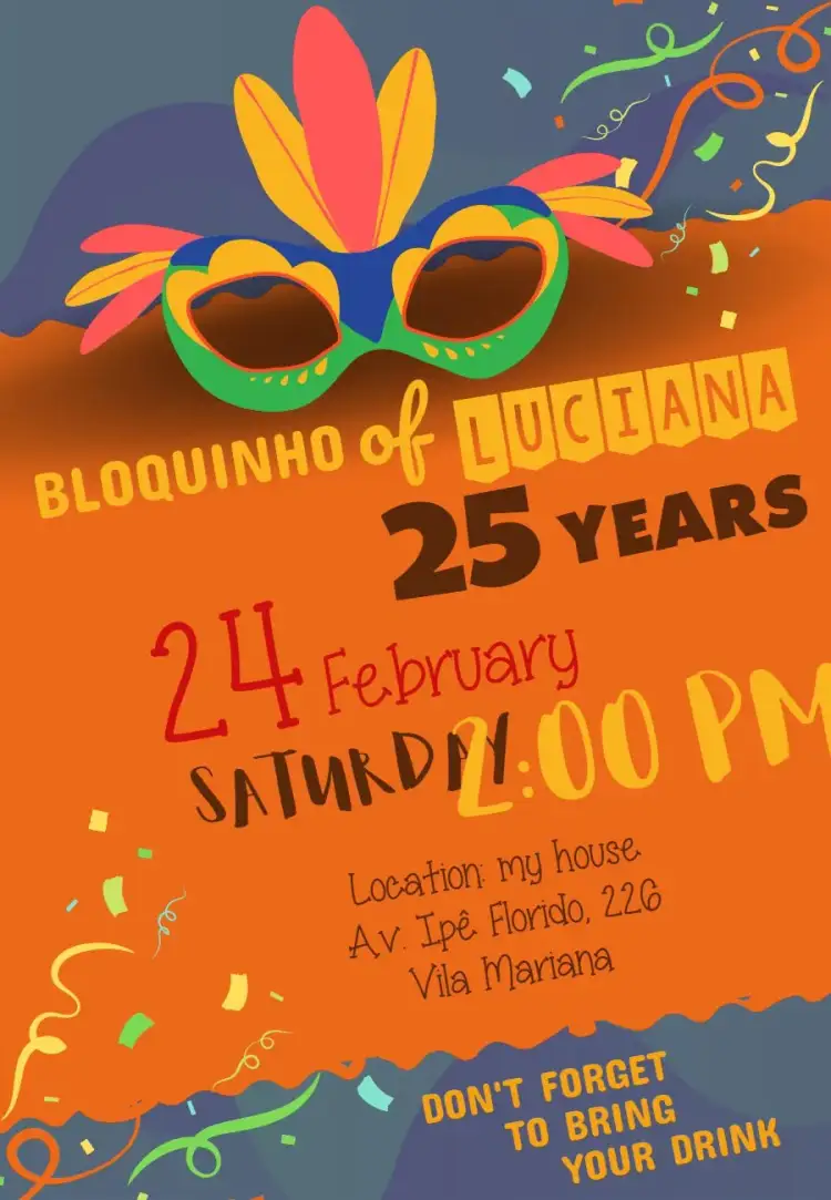 Invitation Electric Carnival Block Party – Commemorative Dates theme colorful, carnival, fun, Brazilian, festive, tropical