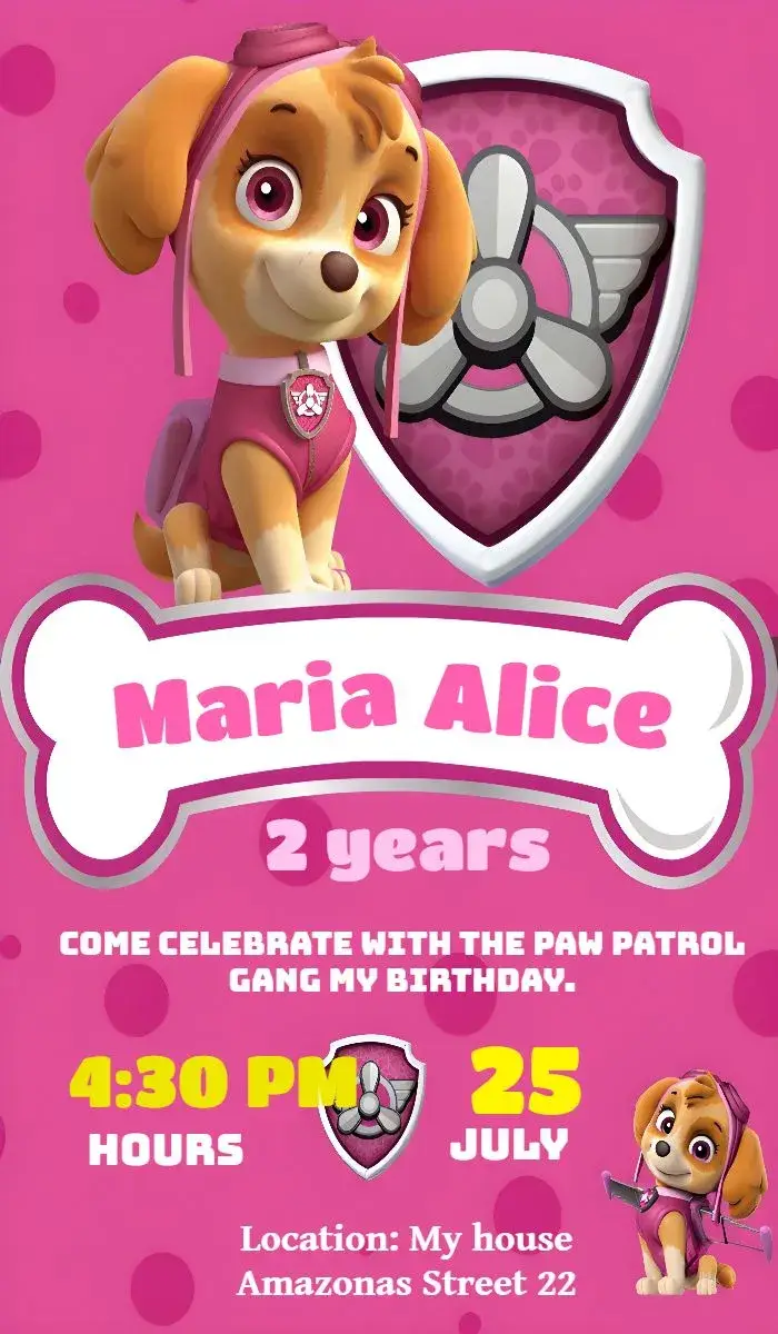 Online Digital Paw Patrol Skye Orange invitation