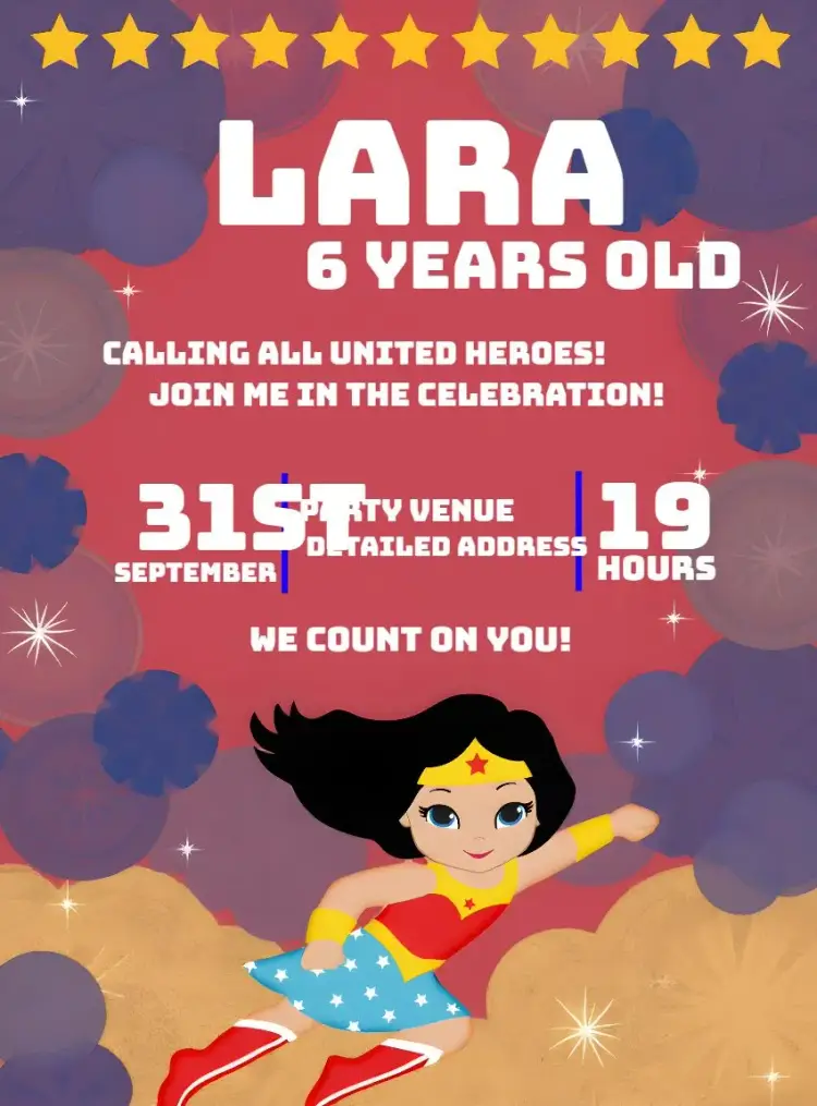 Wonder Woman Stars invitation