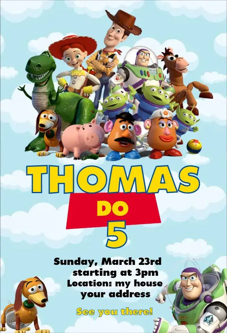 Invitation Toy Story 2 – Birthday theme colorful, fun, childish, playful, themed