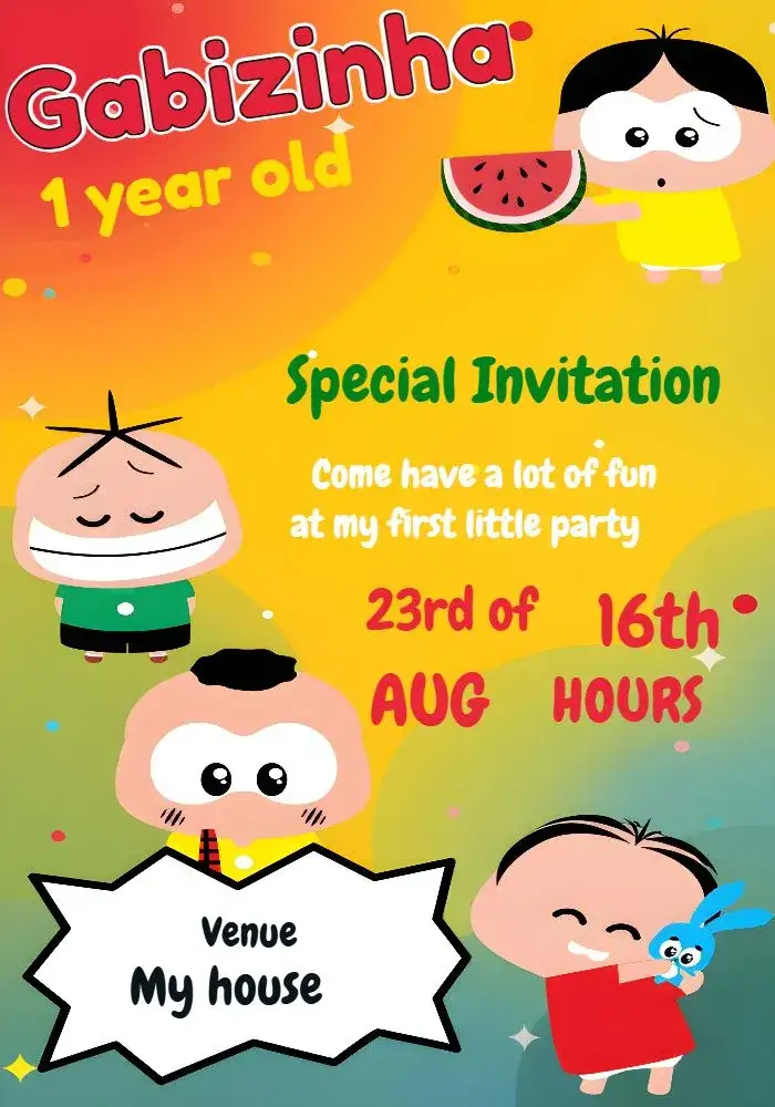 Invitation Turma Da Mônica Toy Drawing – Kids' Birthday Party theme colorful, fun, childish, playful, themed, illustrated