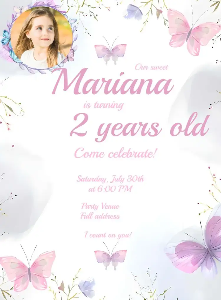 Invitation Butterfly Garden With Watercolor Photo – Commemorative Dates theme colorful, watercolor, floral, childlike, nature-themed, delicate