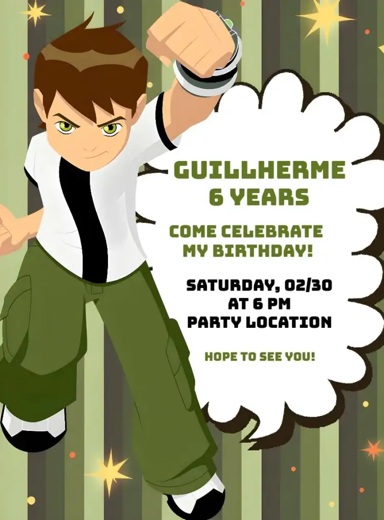 Invitation Ben 10 – Kids' Birthday Party theme colorful, fun, thematic, modern, youthful