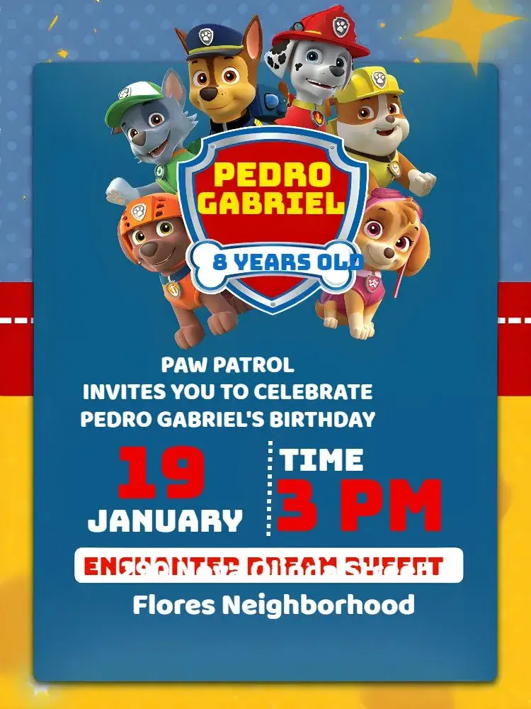 Orange Paw Patrol invitation