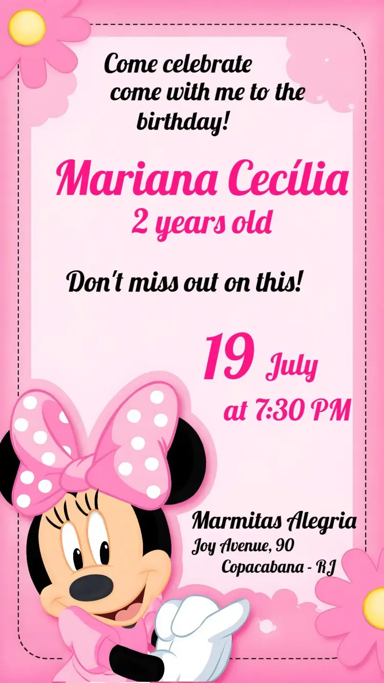 Pink Minnie Mouse invitation