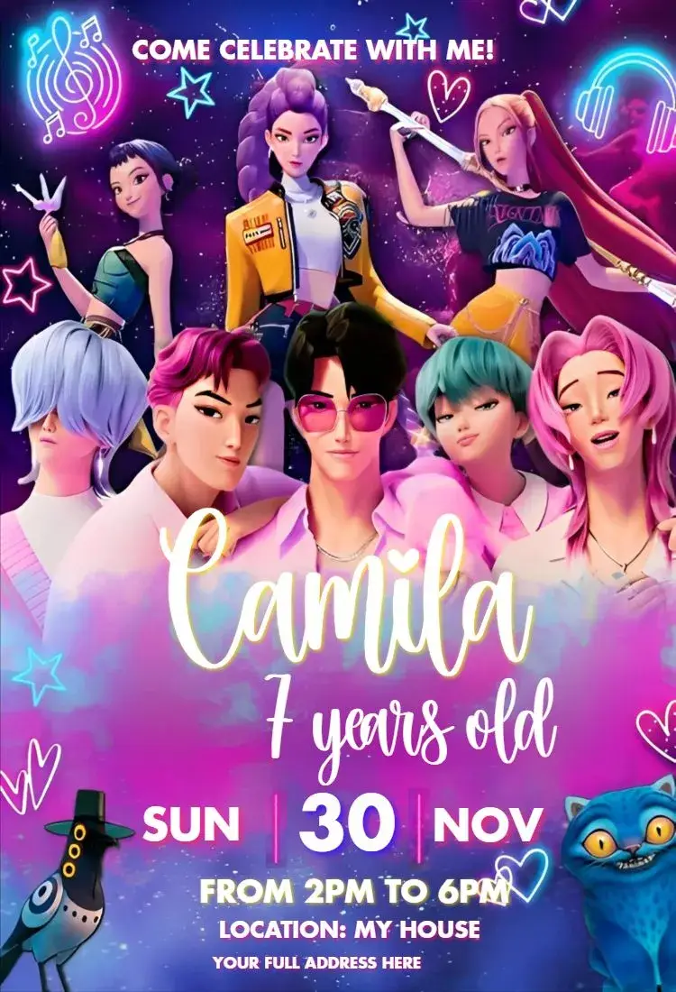 Invite Kpop Warriors Characters editable and customizable