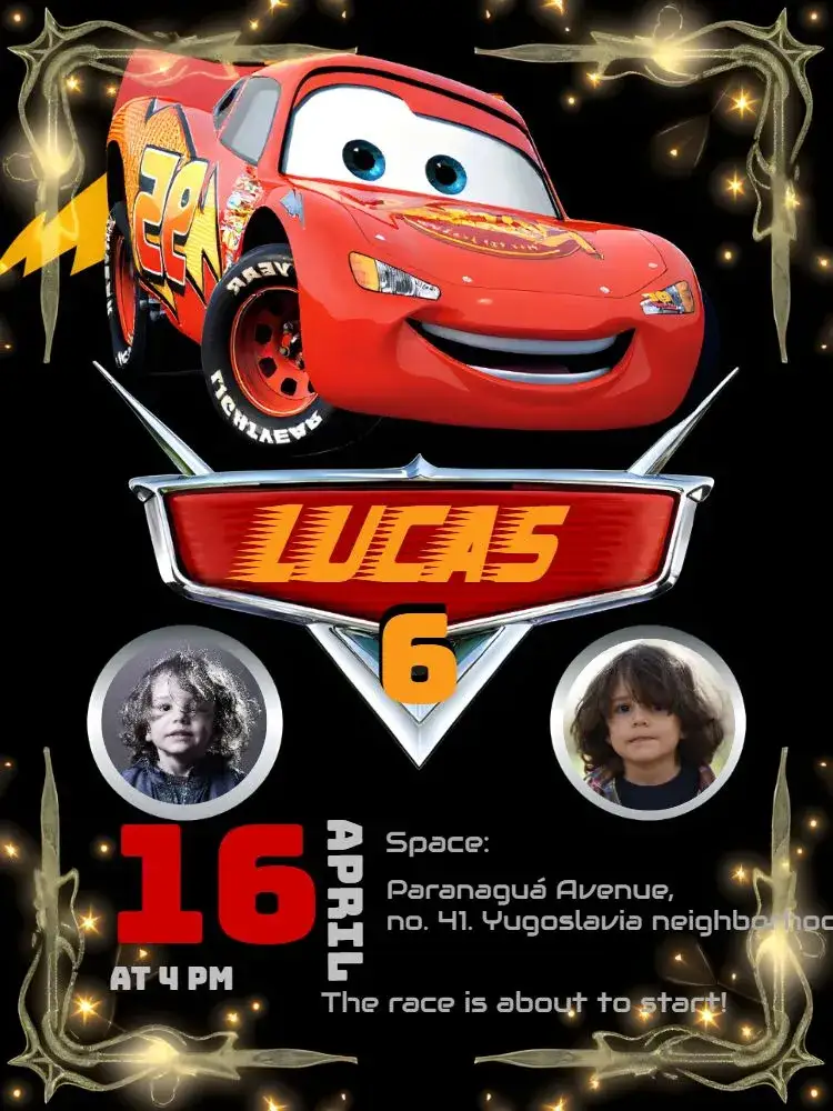 Invitation Black Lightning McQueen – Most searched for theme modern, colorful, themed, childish, dynamic