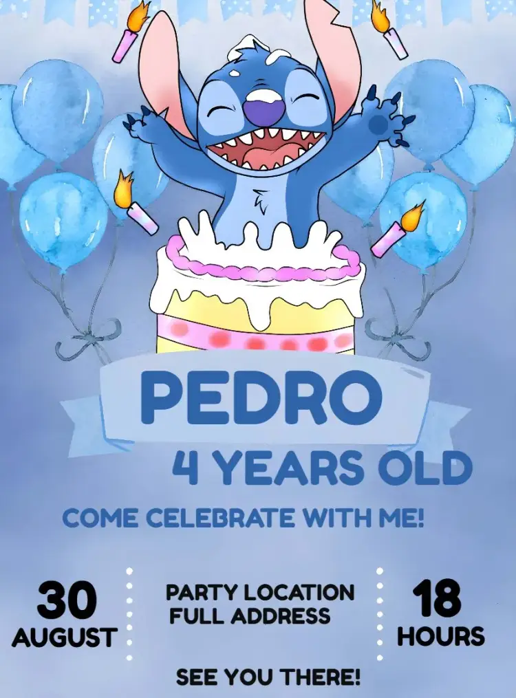 Stitch Watercolor Kids invitation