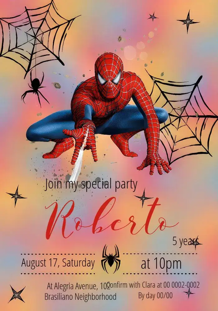 Invitation Spider Man Invitation – Most searched for theme modern, colorful, superheroes-themed, fun, childish
