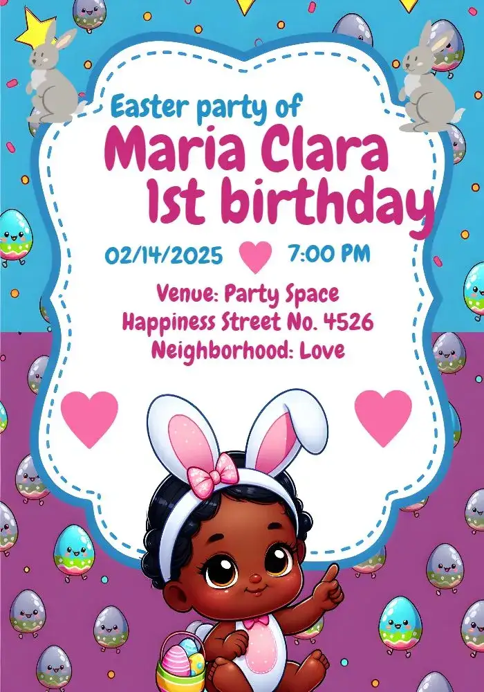 Invitation Easter Baby Bunny – Commemorative Dates theme pink, childish, fun, colorful, cute, Easter