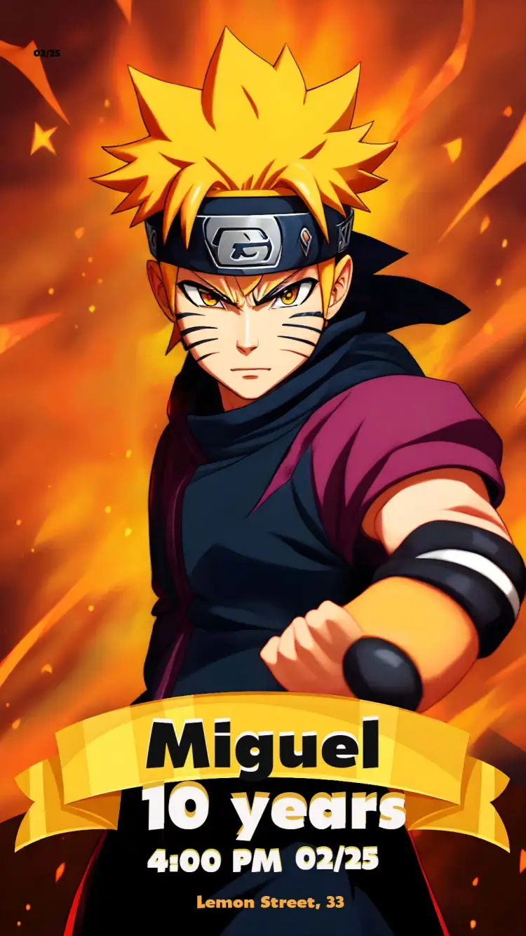 Invitation Naruto Send – Kids' Birthday Party theme naruto, anime, vibrant colors, modern, themed, childish