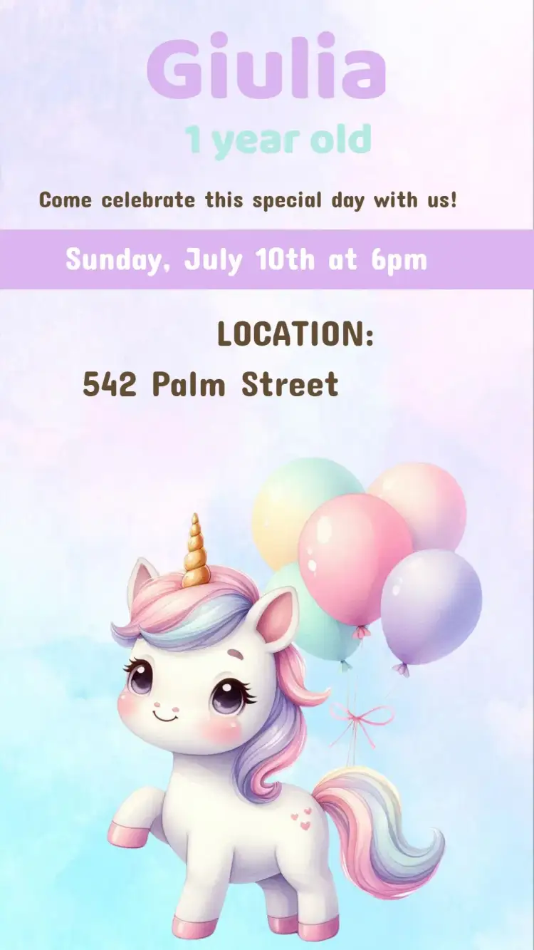 Invitation Unicorn Birthday Invitation – Kids' Birthday Party theme magical, colorful, fantasy-themed, unicorn illustrations, sparkle, pastel