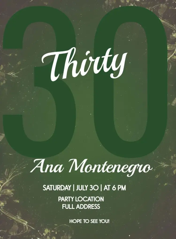 Invitation Green Thirty Years Drink – Sweet 15 theme green, glitter, modern, elegant, party, nightclub
