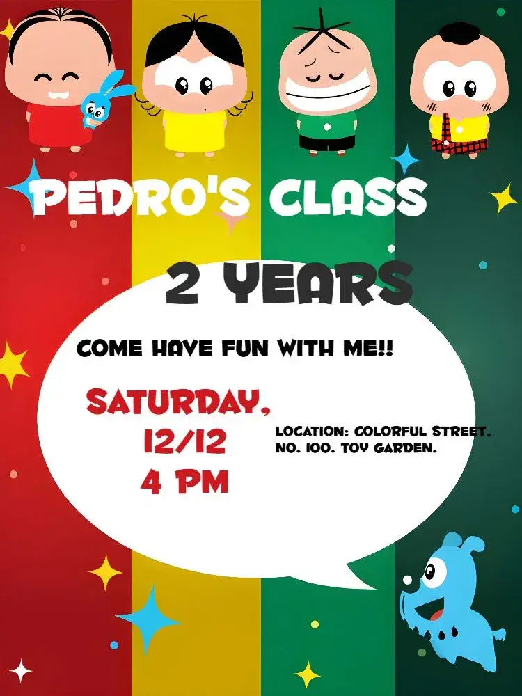 Invitation Monica's Gang Toy Monica – Kids' Birthday Party theme colorful, playful, childish, fun-filled, lively, characters