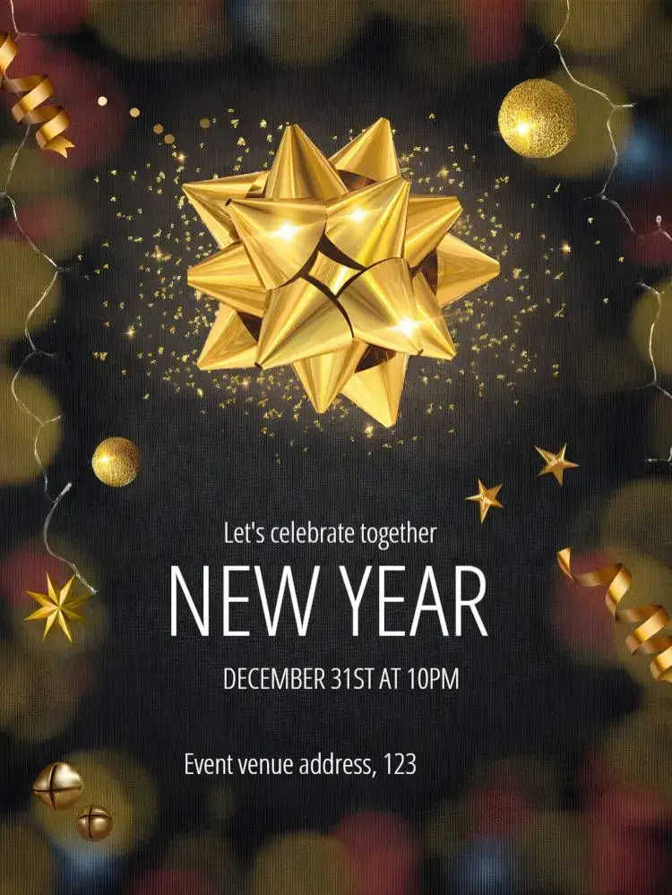 Invitation New Year's Eve – Commemorative Dates theme golden, elegant, modern, festive, classic, minimalist