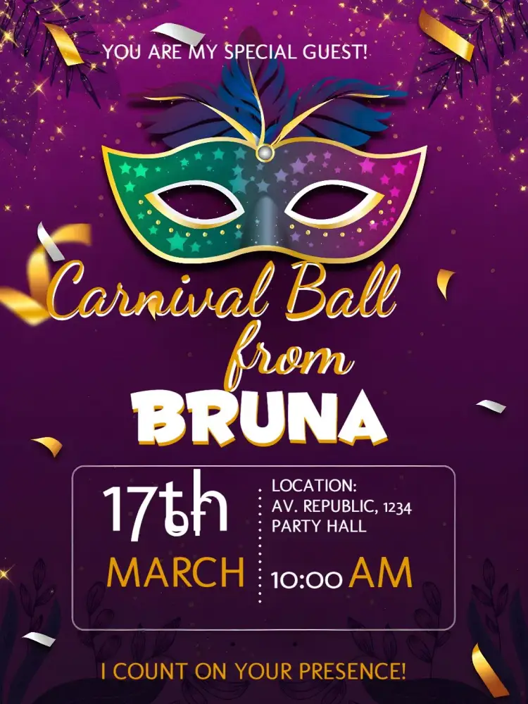 Invitation Yellow Carnival Ball – Commemorative Dates theme colorful, festive, fun, tropical, bright