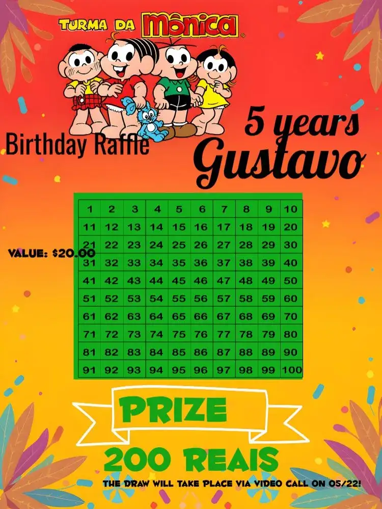 Invitation Monica's Class Tea Raffle Birthday – Kids' Birthday Party theme colorful, fun, childish, illustrative, themed, playful