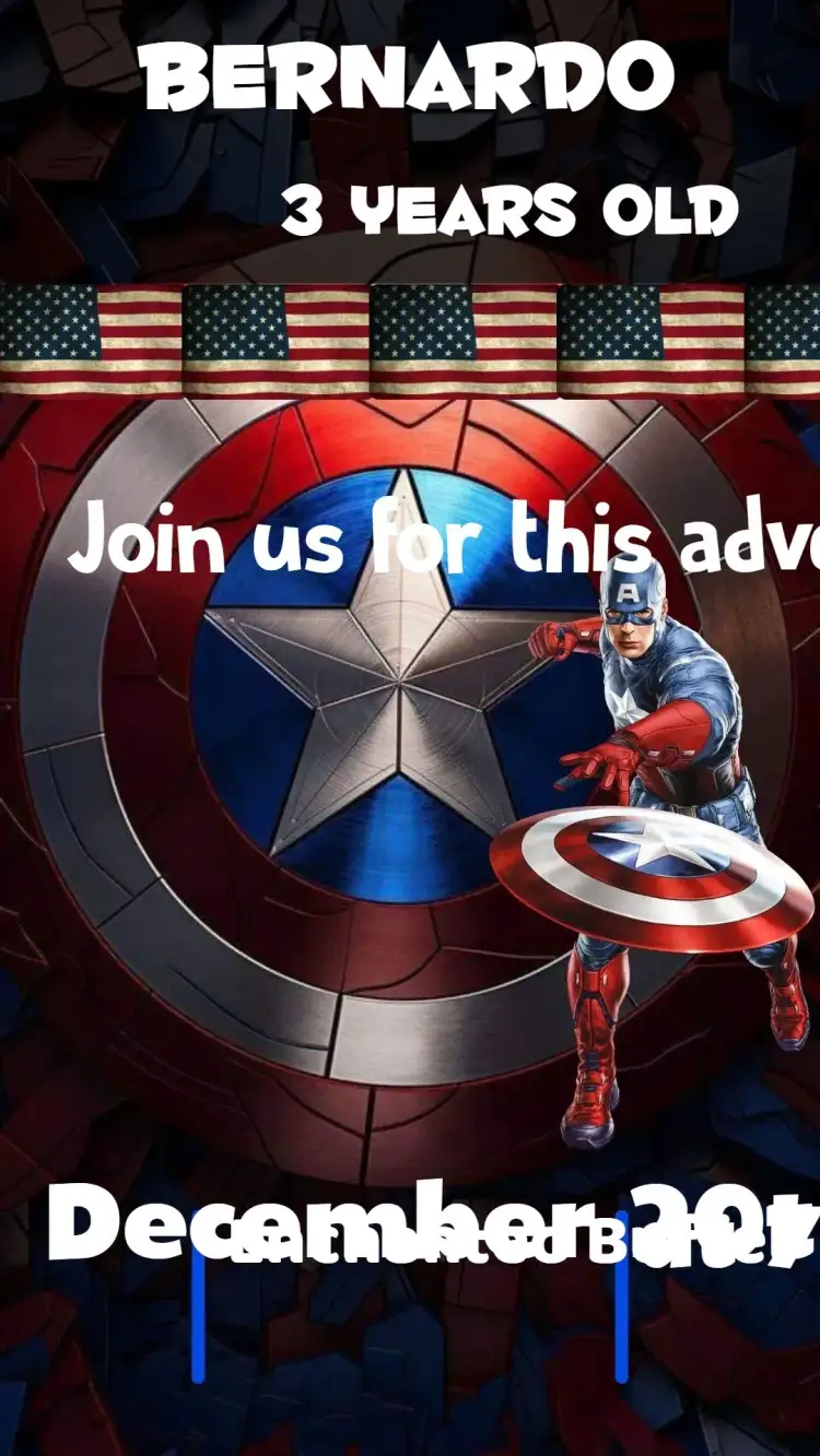 Invitation Captain America – Birthday theme superhero theme, adventure theme, colorful theme, modern theme, dynamic theme