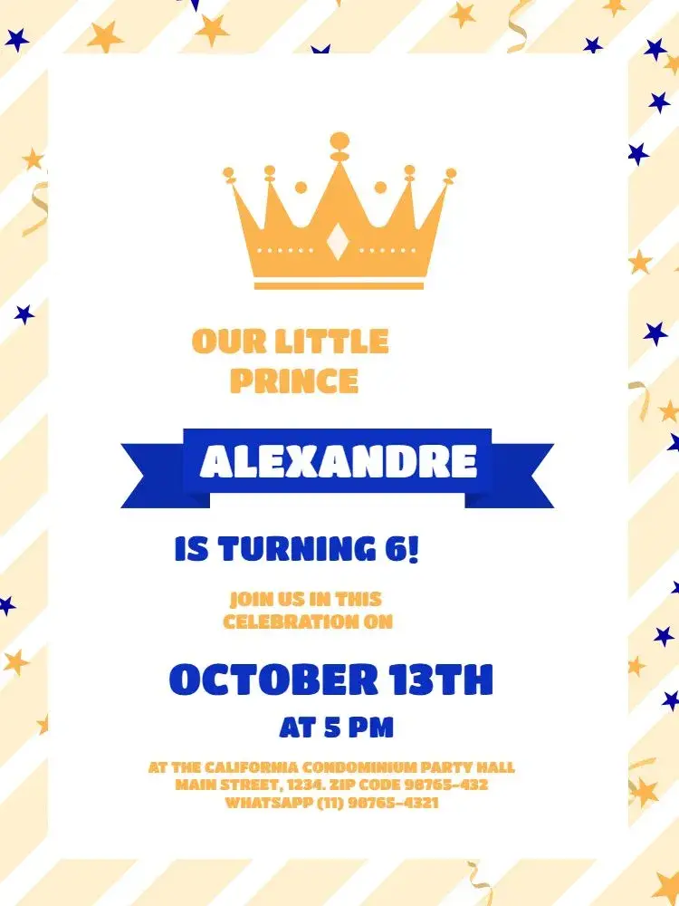 Yellow Blue Prince invitation