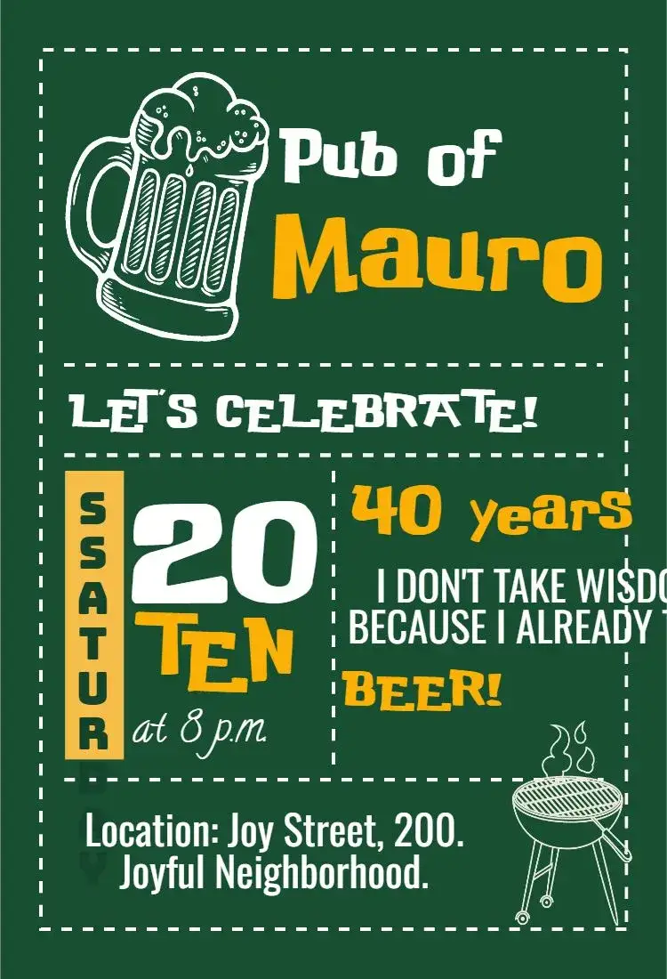 Invitation Birthday BBQ Pub – Birthday theme vibrant, laid-back, pub-style, tropical, masculine, festive