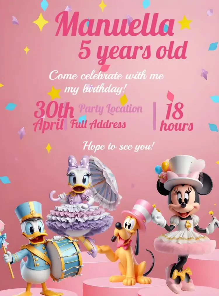 Mickey Mouse Pink Circus Class Girl invitation