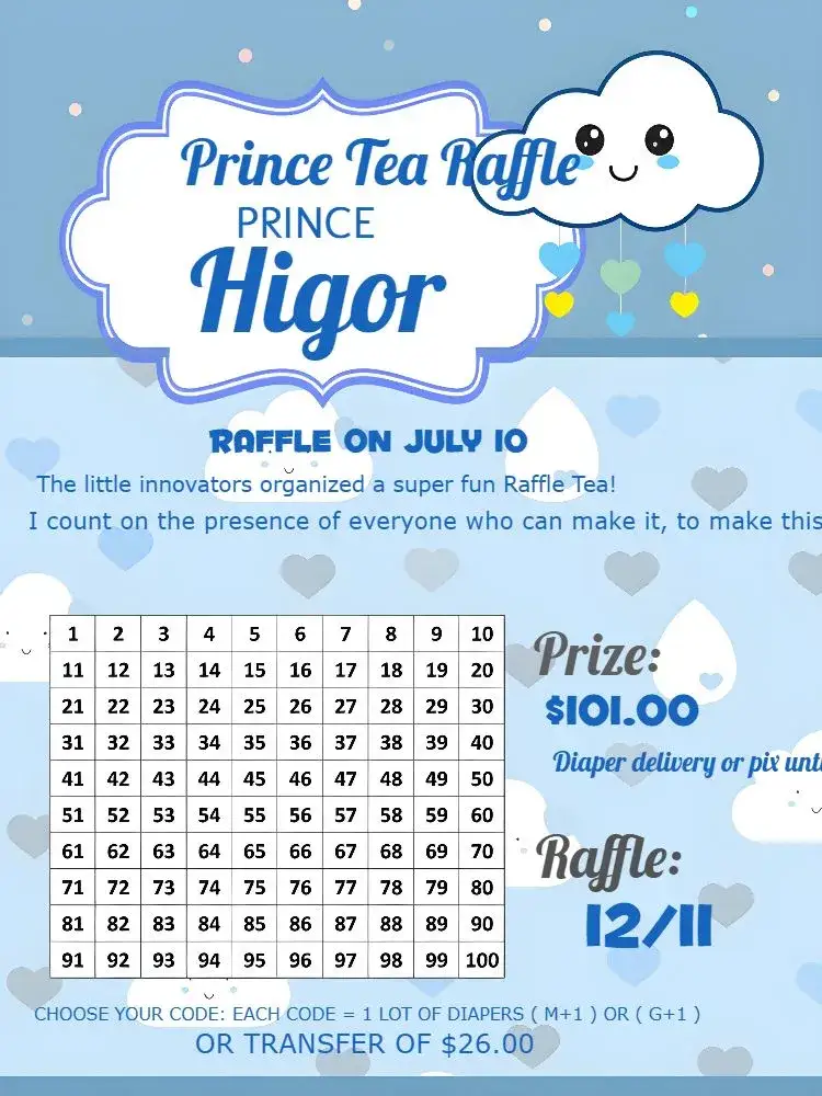 Invitation Tea Raffle Blessings Shower – Raffle Tea theme blue, floral, modern, festive, cheerful, minimalist