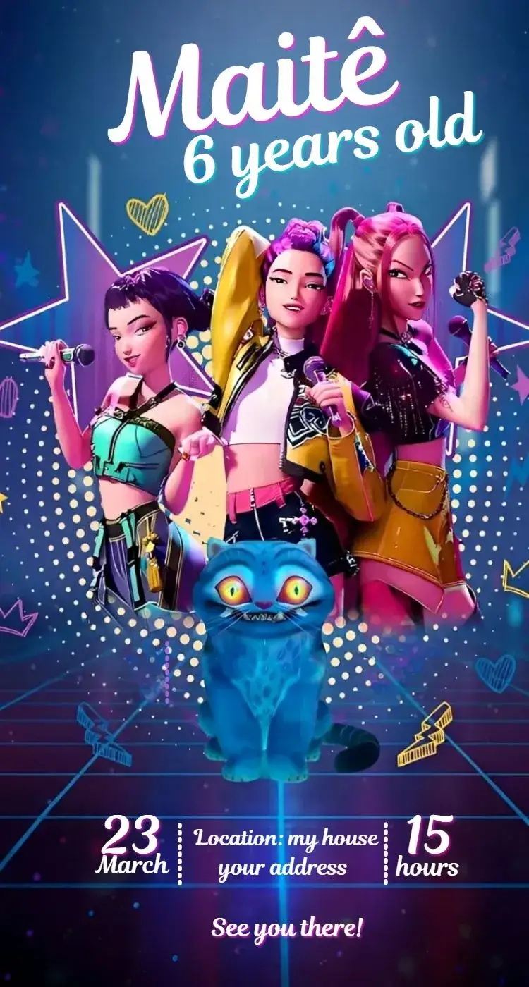 Invitation Warriors of Kpop 10 – Birthday theme vibrant, colorful, modern, pop, themed, fun