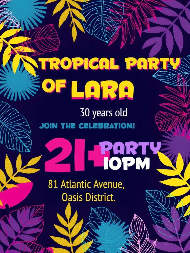 Invitation Tropical Neon Farofa – Bridal Shower theme tropical, neon, colorful, bright, festive