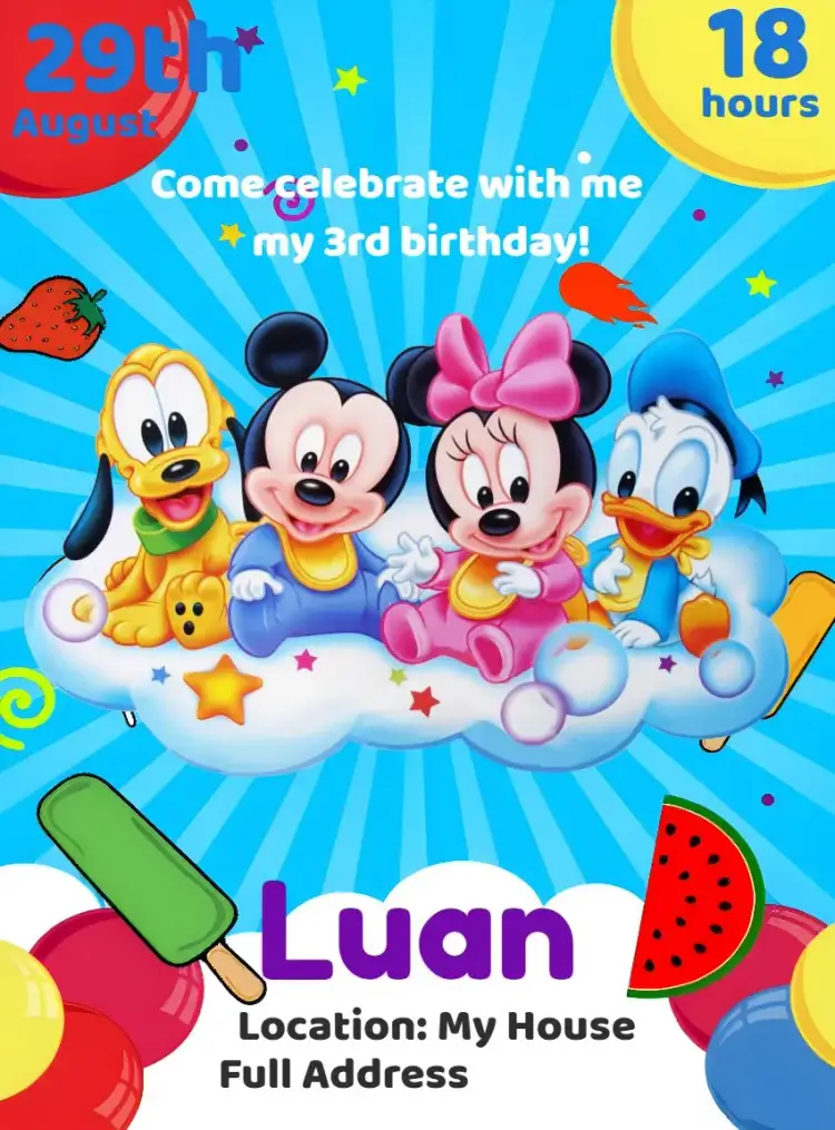 Invitation Mickey Class To Do – Kids' Birthday Party theme fun, colorful, childish, themed, playful