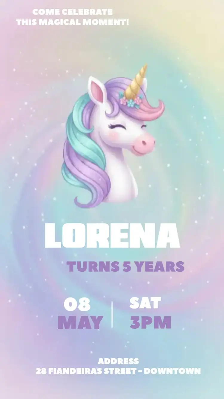 Unicorn Digital Invitation - Enchanted Kids Birthday Party