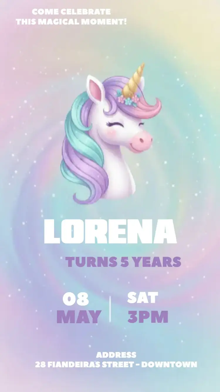 Unicorn Digital Invitation - Enchanted Kids Birthday Party