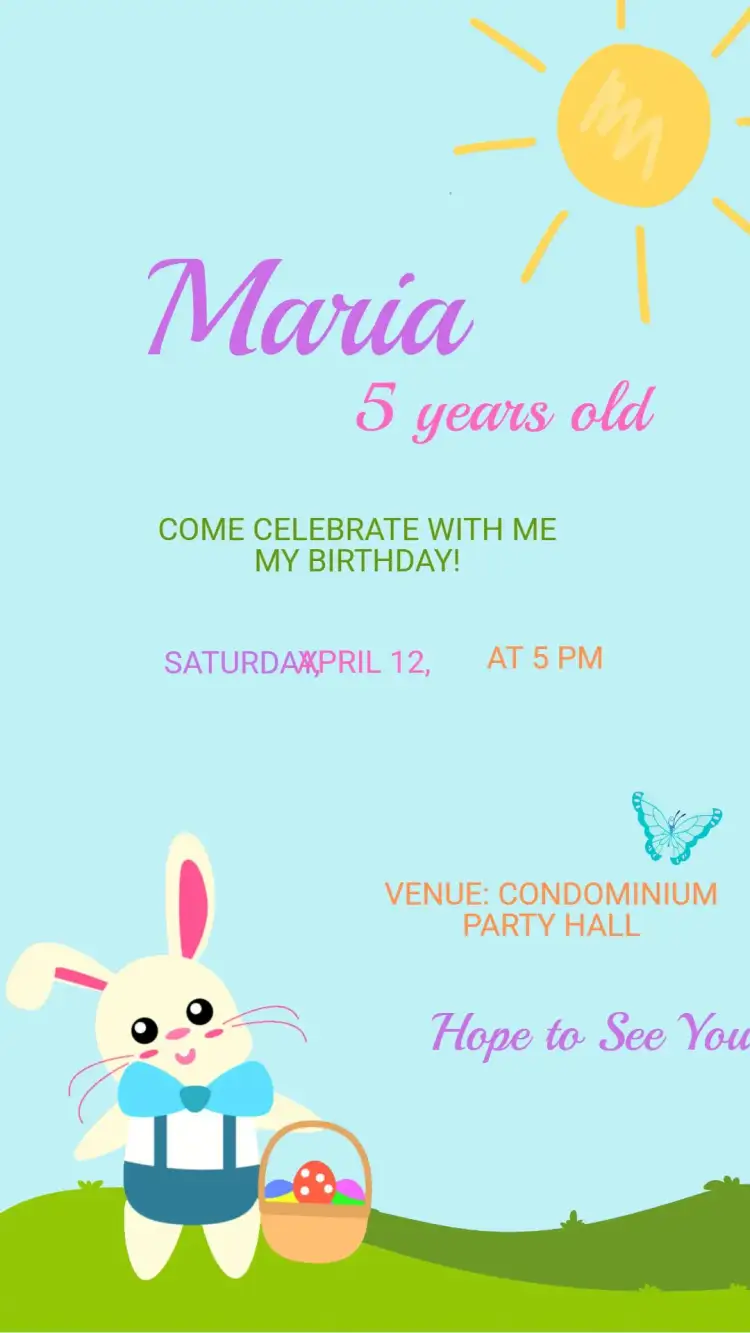 Invitation Digital Easter Bunny Birthday Invitation – Kids' Birthday Party theme colorful, fun, childish, Easter, rabbit illustrations, festive elements