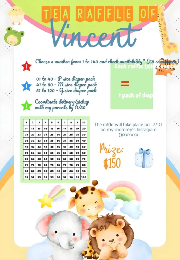 Invitation Safari Savannah Tea Raffle – Raffle Tea theme safari, colorful, children's, fun-filled, animals, tropical