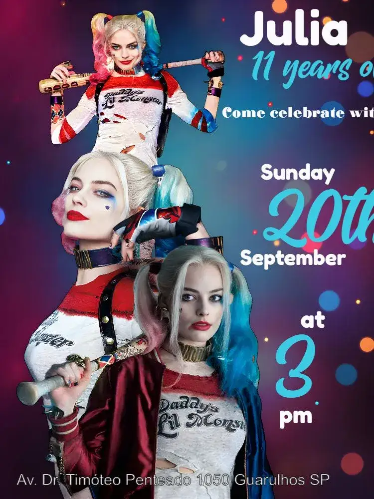 Invitation Harley Quinn Pink – Kids' Birthday Party theme pink, blue, white, fun, themed
