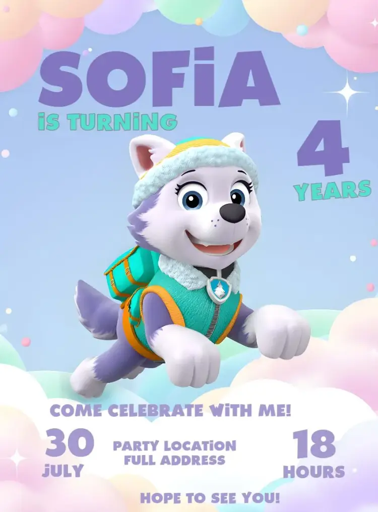 Everest Paw Patrol Dog invitation