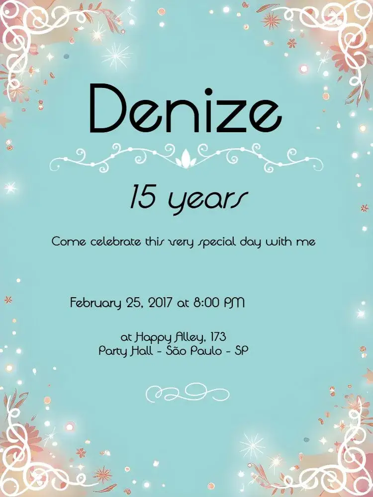 Invitation 15 Years Tiffany Shine – Kids' Birthday Party theme tiffany, sparkle, blue, green, arabesques, modern