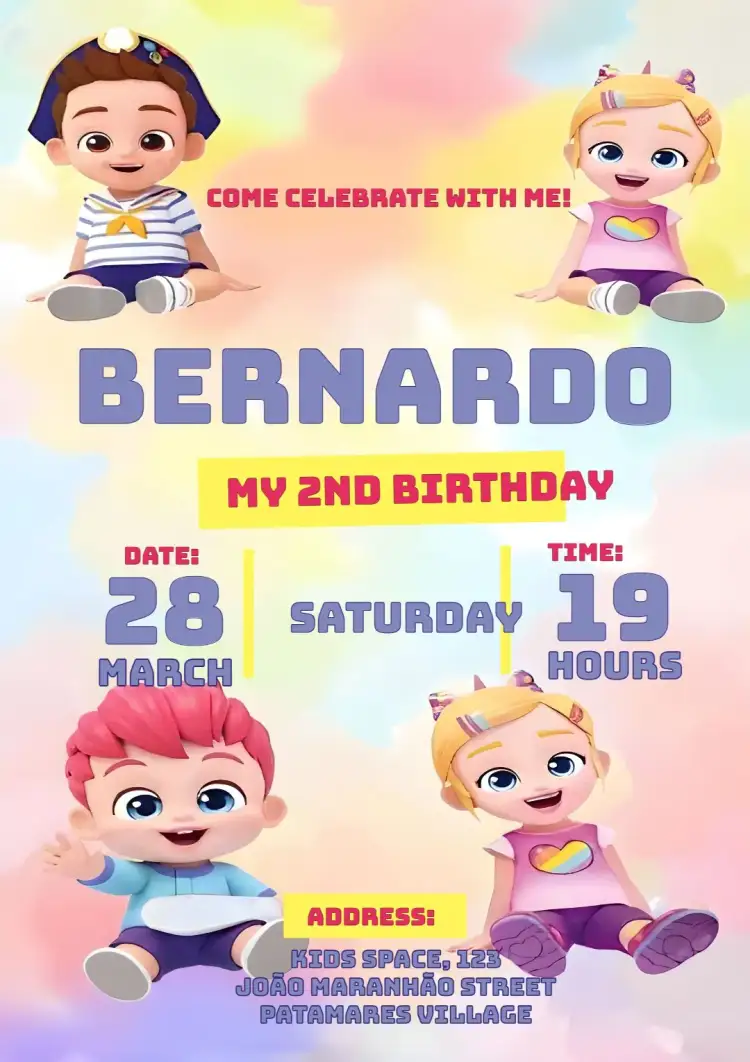 Invitation Bebefinn Baby Kids – Kids' Birthday Party theme colorful, playful, fun, themed, modern
