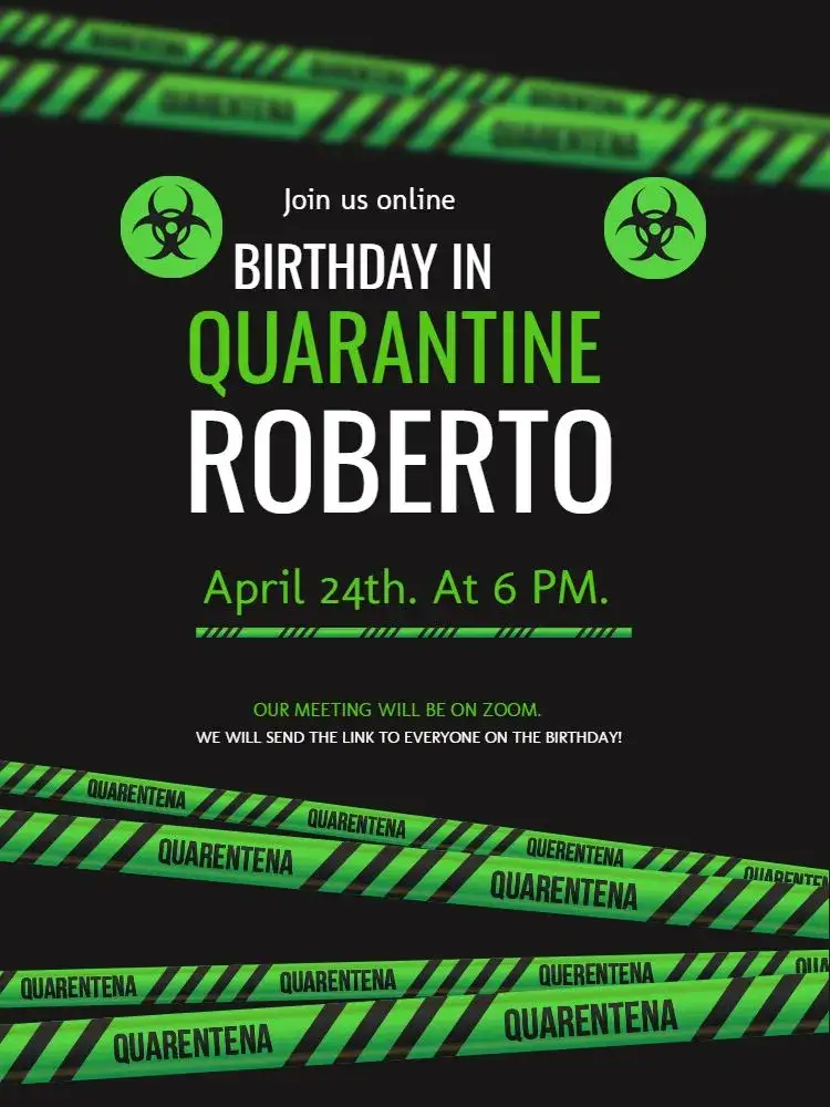 Invitation Virtual Quarantine Celebration Party – Kids' Birthday Party theme modern, fun, colorful, youthful, futuristic