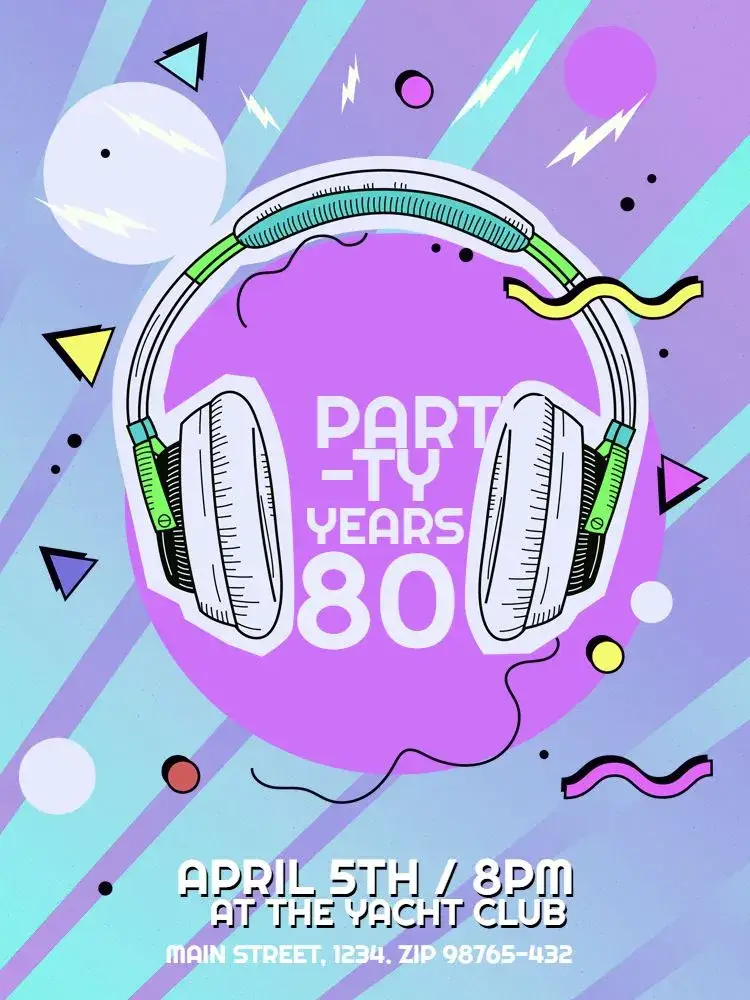Invitation With 80s Music Theme Adult – Kids' Birthday Party theme 80s theme, geometric theme, colorful theme, modern theme, fun theme
