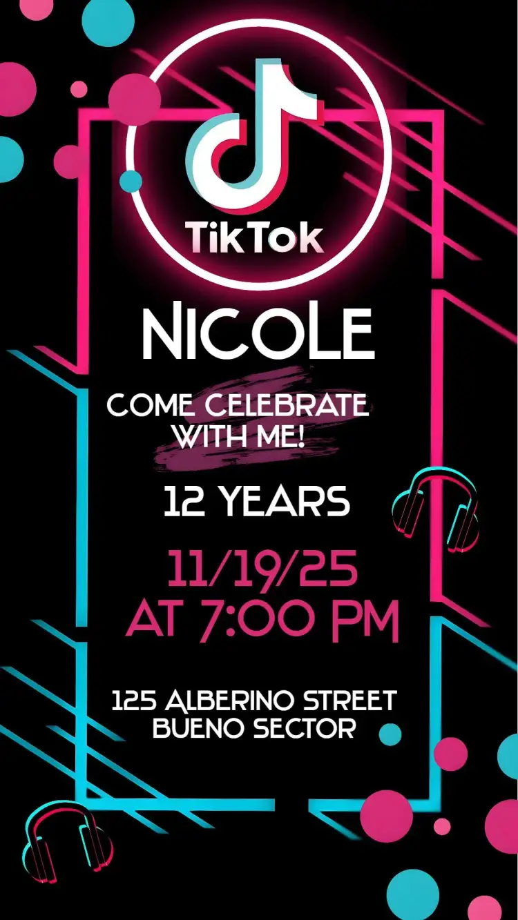 Invitation Tik Tok – Birthday theme colorful, modern, youthful, fun, themed