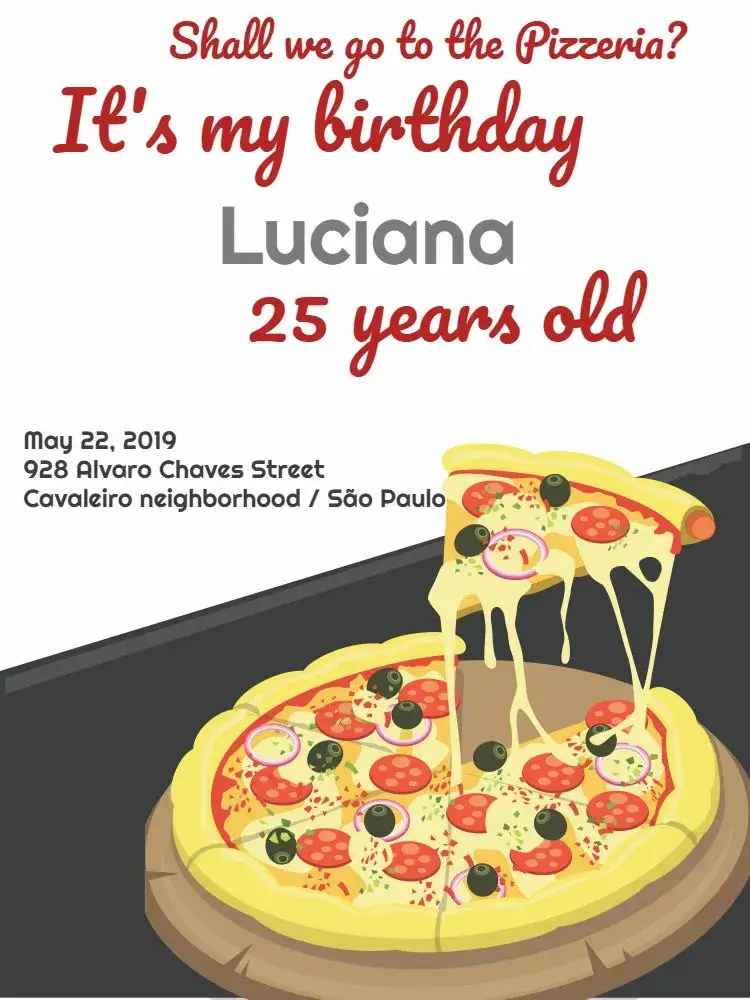 Invite Red Pizza Place editable and customizable