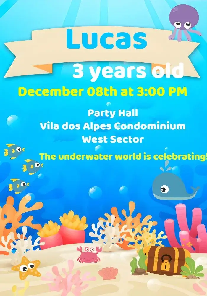 Invitation Colorful Underwater World – Kids' Birthday Party theme colorful, navy, fun, themed, children's, new