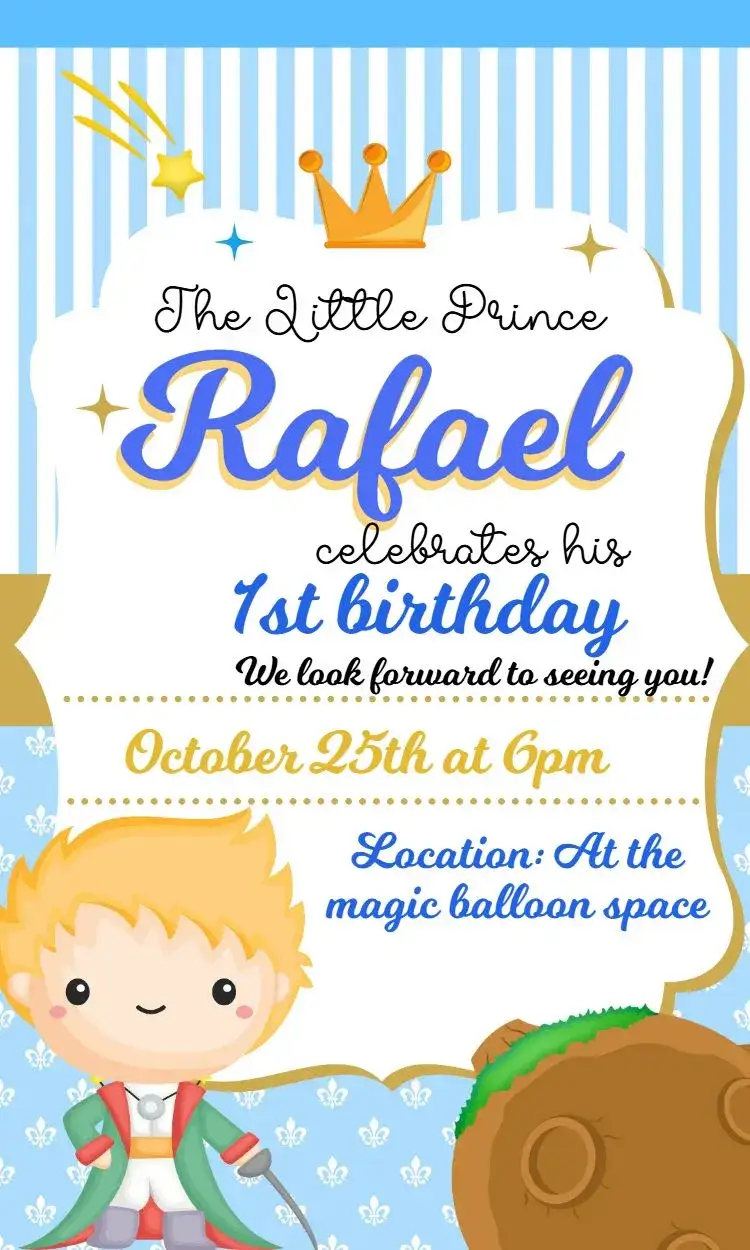 Invitation Little Prince – Kids' Birthday Party theme playful, soft, childlike, colorful, fantasy