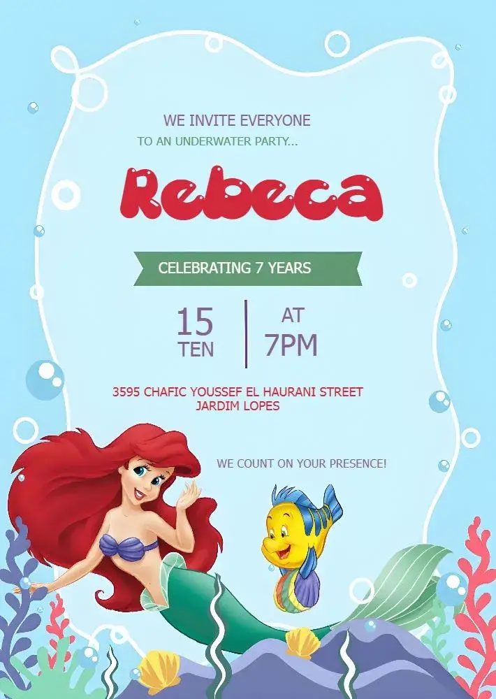 Ariel The Little Mermaid invitation