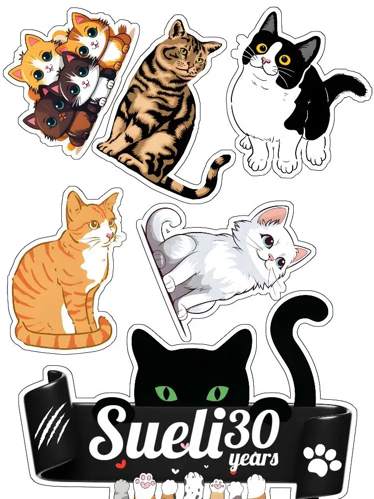 Invitation Cat Cake Topper – Cake topper theme fun, colorful, cute, animals, childish, modern